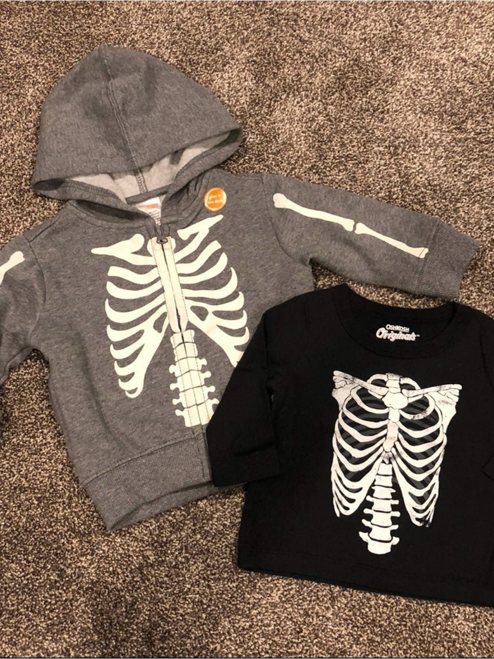 NWT Gymboree Skelton hoodie and EUC OshKosh B'gosh Black Skeleton Tee